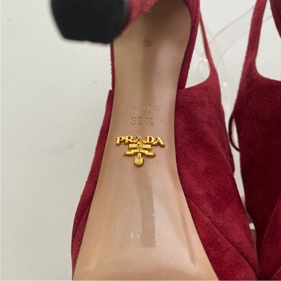 Prada Heels Pumps Shoes Suede red Peep Toe - Picture 7 of 11